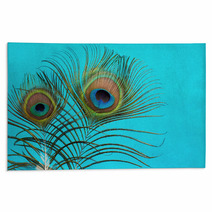 Peacock Feathers On A Blue  Background Rugs 58132239