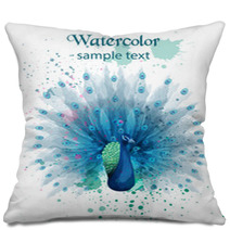 Peacock Watercolor Vector Beautiful Bird Design Colorful Paints Splash Pillows 211907338