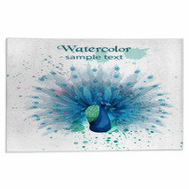 Peacock Watercolor Vector Beautiful Bird Design Colorful Paints Splash Rugs 211907338