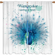 Peacock Watercolor Vector Beautiful Bird Design Colorful Paints Splash Window Curtains 211907338