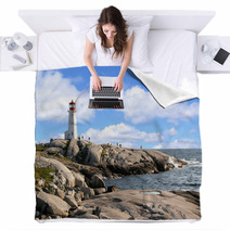 Pegg's,s Cove Lighthouse, Nova Scotia Blankets 27904592