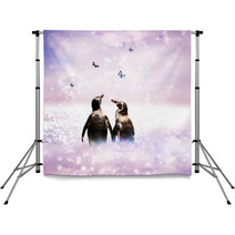 Penguin Couple In Fantasy Landscape Backdrops 53226369
