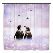 Penguin Couple In Fantasy Landscape Bath Decor 53226369