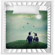 Penguin Couple In Fantasy Landscape Nursery Decor 53960585