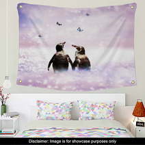 Penguin Couple In Fantasy Landscape Wall Art 53226369