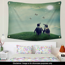 Penguin Couple In Fantasy Landscape Wall Art 53960585