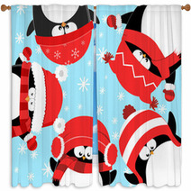 Penguins Celebrating Christmas Window Curtains 46616625