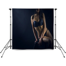 Perfect Woman Body On Black Background Backdrops 56635520