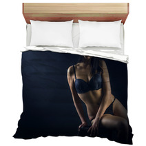Perfect Woman Body On Black Background Bedding 56635520
