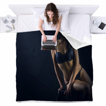 Perfect Woman Body On Black Background Blankets 56635520