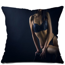 Perfect Woman Body On Black Background Pillows 56635520