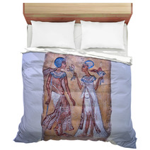 Pharaoh And His Wife From 14th Century Bc On Egyptian Relief Bedding 94870326