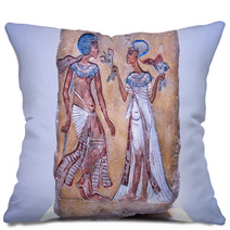 Pharaoh And His Wife From 14th Century Bc On Egyptian Relief Pillows 94870326