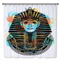 Pharaoh Tattoo Art T Shirt Design Tutankhamen Mask Ethnic Style Great King Of Ancient Egypt Bath Decor 225271541