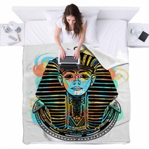 Pharaoh Tattoo Art T Shirt Design Tutankhamen Mask Ethnic Style Great King Of Ancient Egypt Blankets 225271541