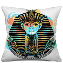 Pharaoh Tattoo Art T Shirt Design Tutankhamen Mask Ethnic Style Great King Of Ancient Egypt Pillows 225271541