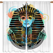 Pharaoh Tattoo Art T Shirt Design Tutankhamen Mask Ethnic Style Great King Of Ancient Egypt Window Curtains 225271541