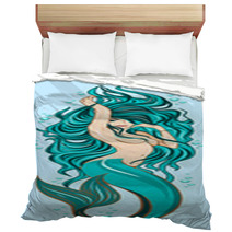 Picture Of A Cute Mermaid With Lush Long Hair Bedding 204082050