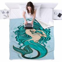 Picture Of A Cute Mermaid With Lush Long Hair Blankets 204082050