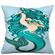 Picture Of A Cute Mermaid With Lush Long Hair Pillows 204082050