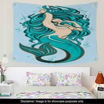 Picture Of A Cute Mermaid With Lush Long Hair Wall Art 204082050