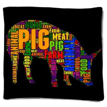 Pig Typography Word Cloud Colorful Vector Illustration Blankets 134619218