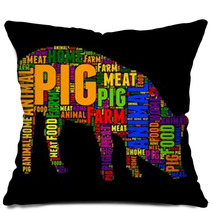 Pig Typography Word Cloud Colorful Vector Illustration Pillows 134619218