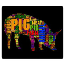 Pig Typography Word Cloud Colorful Vector Illustration Rugs 134619218