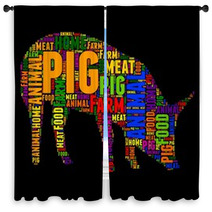 Pig Typography Word Cloud Colorful Vector Illustration Window Curtains 134619218