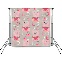 Pig With Heart Seamless Pattern Backdrops 94718391