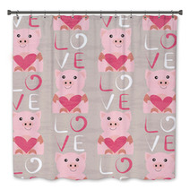 Pig With Heart Seamless Pattern Bath Decor 94718391