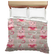 Pig With Heart Seamless Pattern Bedding 94718391