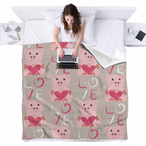 Pig With Heart Seamless Pattern Blankets 94718391