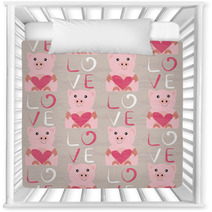 Pig With Heart Seamless Pattern Nursery Decor 94718391