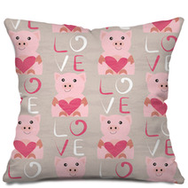 Pig With Heart Seamless Pattern Pillows 94718391