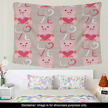 Pig With Heart Seamless Pattern Wall Art 94718391
