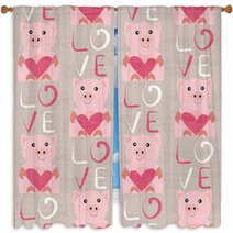 Pig With Heart Seamless Pattern Window Curtains 94718391