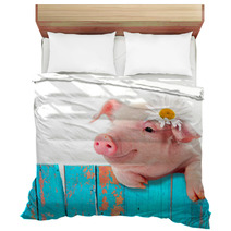 Piglet Leaning On The Fence. Bright, A Comic Collage Bedding 56707569