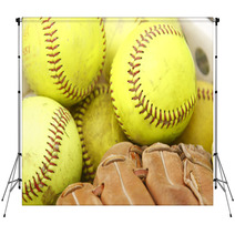 Pile Of Softballs And Baseball Glove Backdrops 23856115