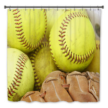 Pile Of Softballs And Baseball Glove Bath Decor 23856115