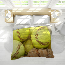 Pile Of Softballs And Baseball Glove Bedding 23856115