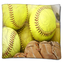 Pile Of Softballs And Baseball Glove Blankets 23856115