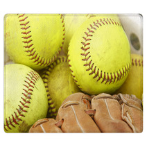 Pile Of Softballs And Baseball Glove Rugs 23856115