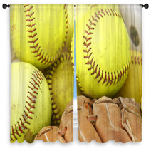 Pile Of Softballs And Baseball Glove Window Curtains 23856115