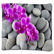 Pink Branch Orchid On The Gray Pebbles Blankets 62553606