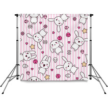 Pink Cute Kawaii Rabbits And Faces Backdrops 44751702