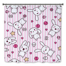 Pink Cute Kawaii Rabbits And Faces Bath Decor 44751702