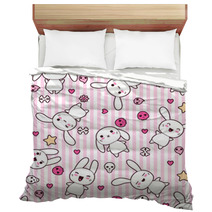 Pink Cute Kawaii Rabbits And Faces Bedding 44751702