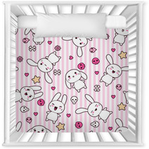Pink Cute Kawaii Rabbits And Faces Nursery Decor 44751702