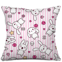 Pink Cute Kawaii Rabbits And Faces Pillows 44751702